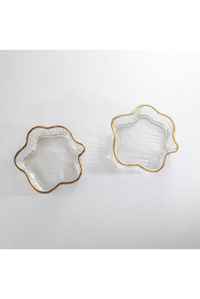 Midi Transparent Ripple Glass Cup with Gold Rim 280ml
