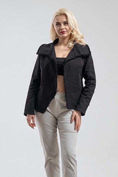 Bold & Young Jachetă neagră pentru femei, cu un singur buzunar, cu fermoar me...