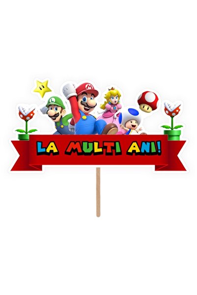 elive Topper pentru tort Super Mario – Carton lucios, Set de 7 bucăți 9–17 cm, Petrecere pentru copii