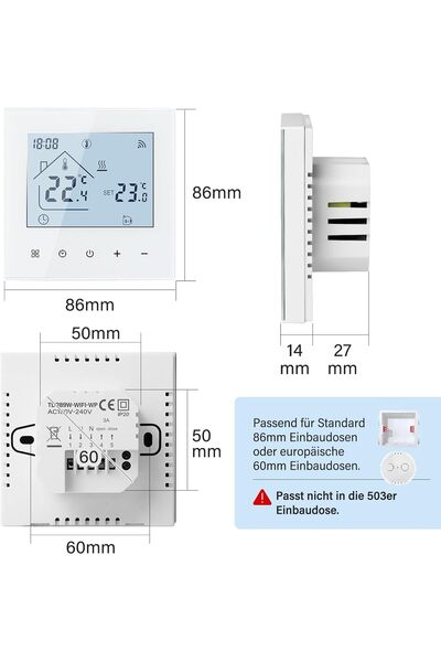 BEOK CONTROLS Termostat de cameră Beok WiFi, Încălzire prin pardoseală, Termostat pentru încălzire cu apă, Termostat inteligent pentru casă