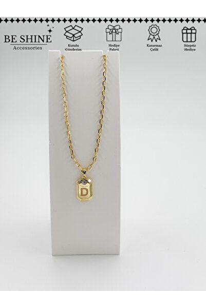 Be shine accessories 14K Çelik Harf Kolye - D Harfi