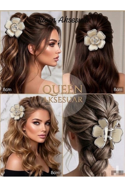 QUEEN AKSESUAR Πολυτελής μάρκα μόδας κρέμα λουλουδιών καμέλιας λευκό ασημί γκ...