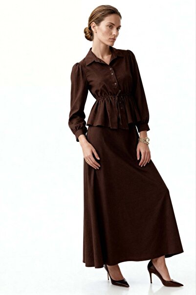 HAKKE Σετ με πουκάμισο με γιακά, μέση με δέσιμο και μακριά φούστα peplum