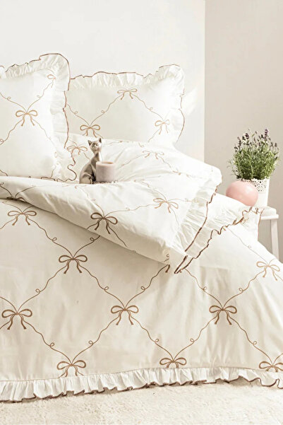 moon secret tekstil Σετ Παπλωματοθήκη Διπλή 100% Βαμβακερό με Διακοσμητικό Φι...