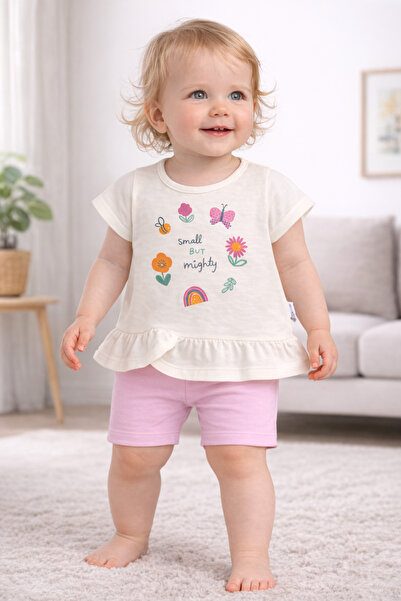 FLAMİNDO Flamingo 18504-26 Baby Girl Ruffle Blouse Shorts Set Floral Printed ...