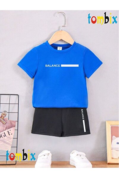 tombix Balance Line Printed T-Shirt Shorts Summer Children's Set