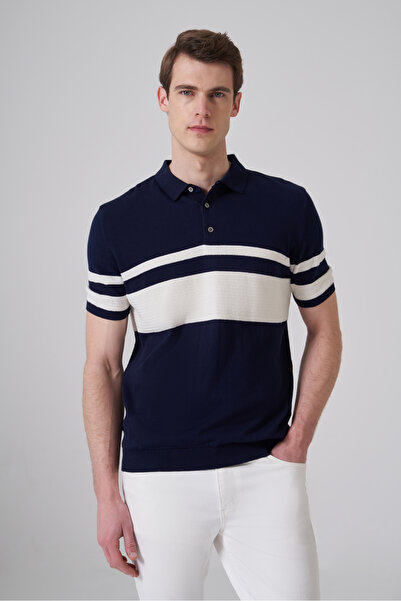 Morven Men's Navy Blue Trend Soft Cotton Polo Collar Knitwear T-Shirt