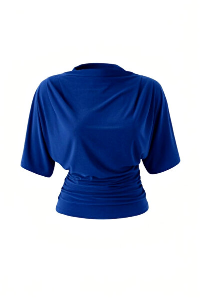 World Fashion Trends Saks Gathered Body-Fitting Bat Sleeve Stretchy Blouse