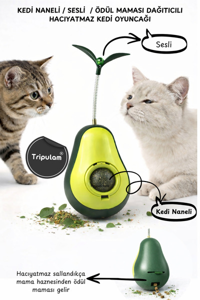 TRİPULAM Büyük Boy Avokado Hacıyatmaz Kedi Oyuncağı – Catnip Mama Hazneli Ses...