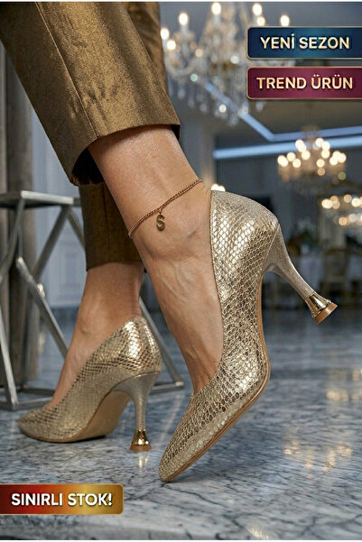 Registan Shoes Kadın Abiye Stiletto 8 cm Topuklu Ayakkabı Altın Gümüş – Elega...