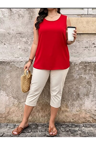 charango Women's Sleeveless Crepe Fabric Wide Blouse