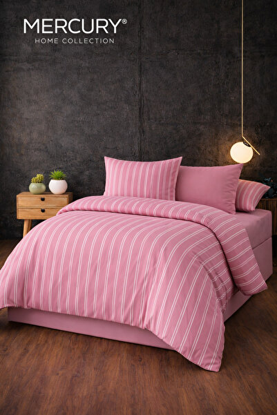 Mercury Single Duvet Cover Set with Elasticated Sheets Pink White