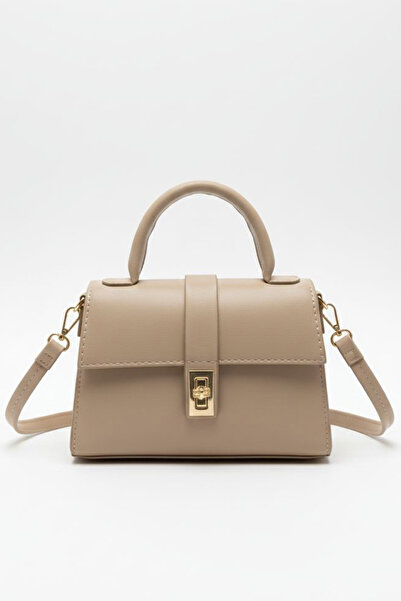 TOFİSA Women's Cream Lockable Mini Faux Leather Bag - 28142-Cream