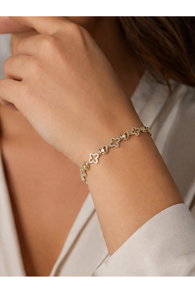 Rostil Efect Βραχιόλι με δύο επικαλυπτόμενες καρδιές και τριφύλλι