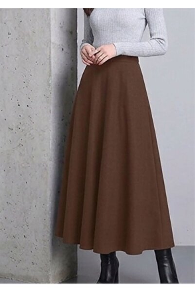 WAYS Women's Brown Long Mevlana Skirt, Hijab & Daily Elegance, Diving Fabric