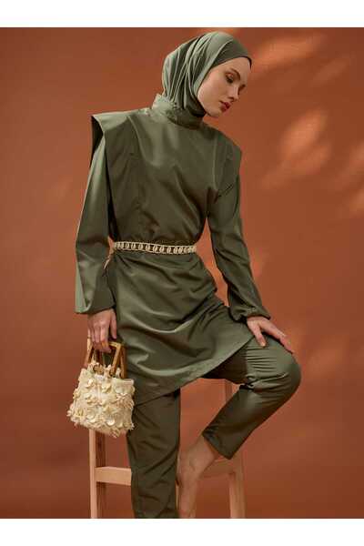 Mayo Bella Μαγιό με κορδόνι στη μέση, βασικό, πλήρως καλυμμένο, τεσσέτουρ - Χ...