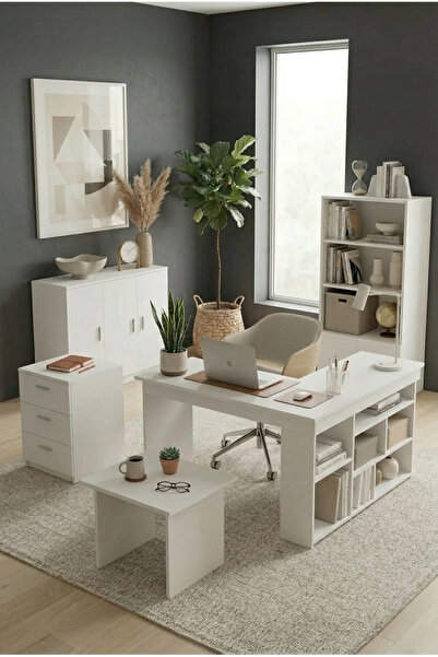 Robin Home Boston Ofis Çalışma Masası Ofis Büro Takımı Masa Sehpa Keson Kitap...