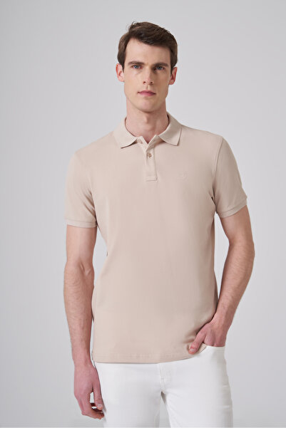 Morven Ανδρικό μπλουζάκι μπεζ Basic Polo Neck Dynamic Fit
