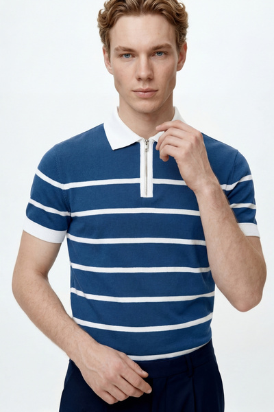 HAKKE Ανδρικό μπλουζάκι με μισό φερμουάρ και ρίγες