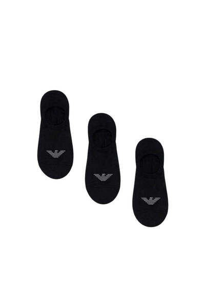 Emporio Armani Men's Flexible Cotton Eagle Logo Detailed Three-Pack Black Soc...