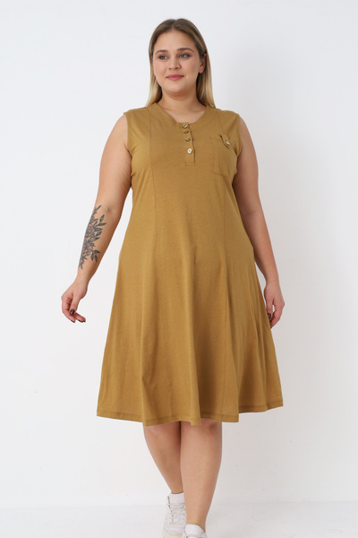 İntensive Γυναικείο Βαμβακερό Φόρεμα με Κουμπιά και Τιράντες σε Μεγάλο Μέγεθος