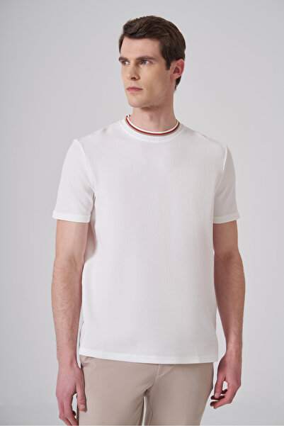 Morven Men's Ecru Trend Plain Combed Cotton Crew Neck Tshirt