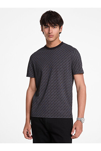 Michael Kors Men's Mk Pattern Short Sleeve Crew Neck Regular Fit Black T-Shir...
