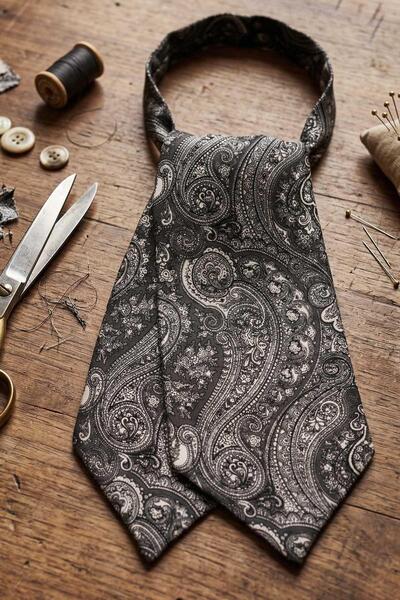 Kravatkolik Σάλι με σχέδιο Füme - Λευκή Ιταλική Μεταξωτή Γραβάτα Ascot SAC52