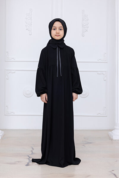 ihvan online Κοριτσίστικο βαμβακερό μονόχρωμο φόρεμα χιτζάμπ με γιακά κούκλας...