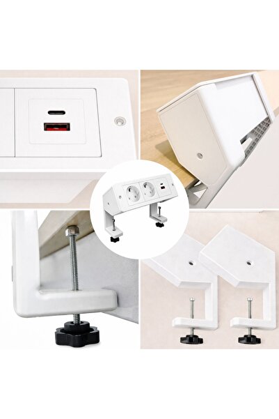 Adsinio Υποδοχή Γραφείου με Κλιπ, Adsinio, 2 Schuko, 1 USB-A, 1 USB-C, 16Α, Γ...