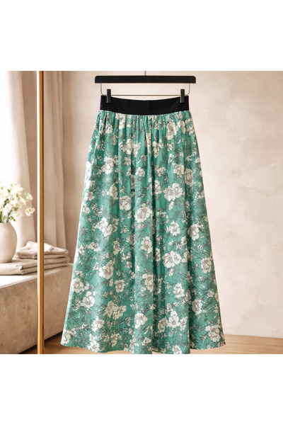 BBS Κοριτσίστικη τιρκουάζ φούστα με φλοράλ σχέδιο, ελαστική μέση και χωρίς φόδρα