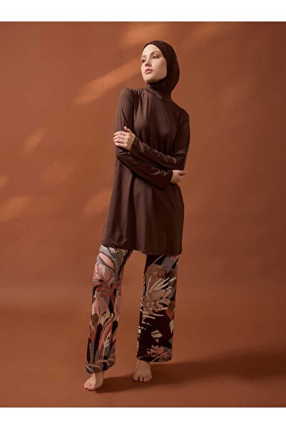 Mayo Bella Μαγιό με λύκρα, πλήρως καλυμμένο, με σχέδιο καφέ χρώματος - Με σχέ...