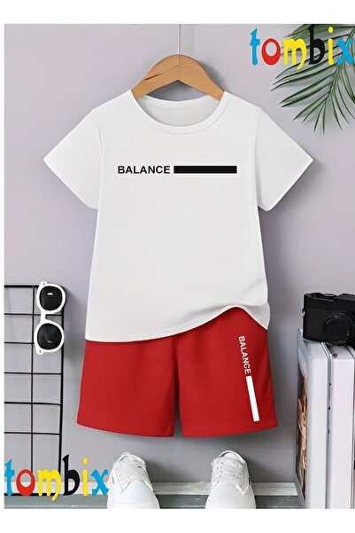 tombix Balance Line Printed T-Shirt Shorts Summer Children's Set