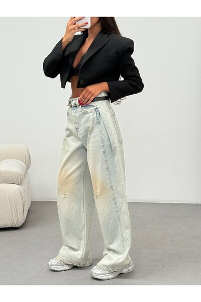 DENİKK Trend Special Design Wide Leg Jean Pants with Detailled Cuffs - Custom...