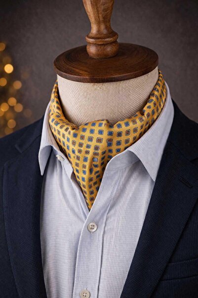 Kravatkolik Γραβάτα Ascot από ιταλικό μετάξι με μικρό σχέδιο κίτρινο SAC43