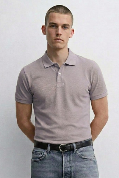 MATERIAL Ανδρικό άνετο καλοκαιρινό μπλουζάκι με γιακά πόλο σε γκρι χρώμα