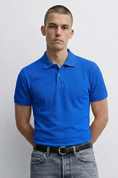 MATERIAL Ανδρικό άνετο καλοκαιρινό μπλουζάκι με μπλε γιακά πόλο