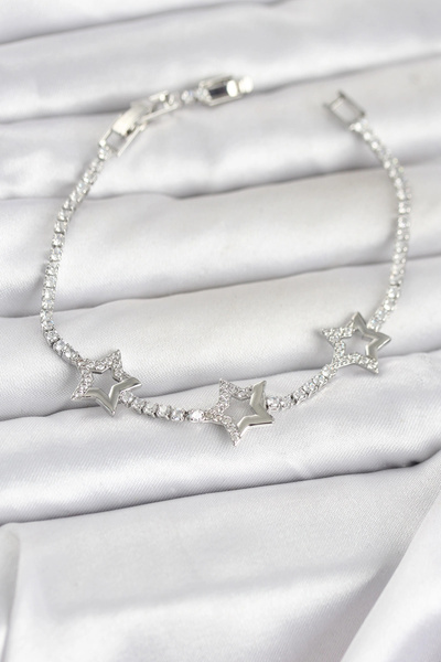 Clariss Brass Silver Color Star Model Zircon Stone Waterway Women's Bracelet