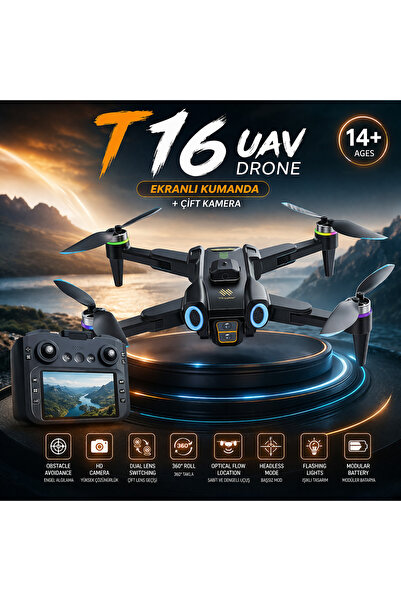 Aırstorr T16 UAV Drone Ekranlı Kumanda HD Çift Kameralı Katlanabilir Drone 10...