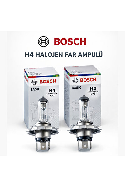 Bosch H4 Halojen Far Ampulü 12V 60/55W 472 Basic (2 Adet) 3 Tırnaklı – Uzun Ö...