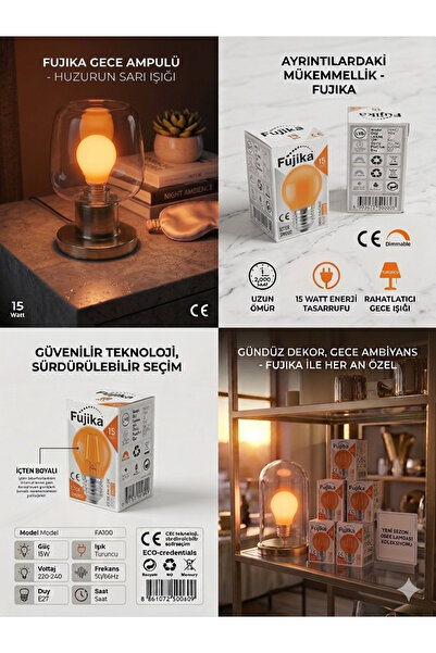 ÖZEMEK FUJİKA 15W TURUNCU GECE LAMBASI TOP AMPUL 15LM E27 220V 7CMX4CM 1 ADET