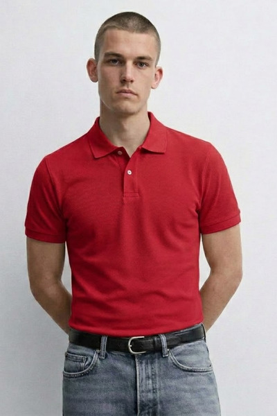 MATERIAL Ανδρικό άνετο καλοκαιρινό μπλουζάκι με λαιμόκοψη πόλο σε μπορντό χρώμα