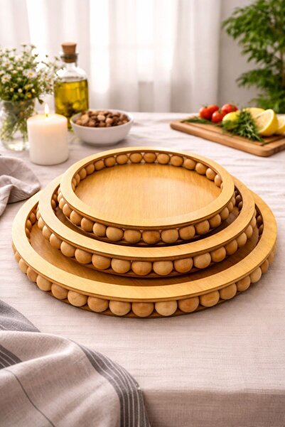 AAA Bohemian Style Handcrafted Beaded Wooden Presentation Tray Set - Set of 3...