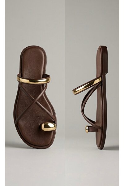 ELEVAM Καφέ σανδάλια από γνήσιο δέρμα - Παντόφλες καλοκαιρινές πολυτελούς σχε...