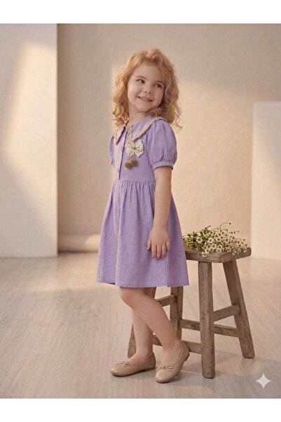 Erzani Kids Κομψό φόρεμα για κορίτσια με κουμπιά και λεπτομέρεια φιόγκου