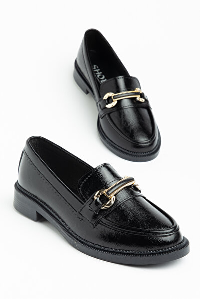 Entella Store Γυναικεία Loafer ΠΑΠΟΥΤΣΙΑ με ΖΩΝΗ και ΠΟΡΠΗ Μαύρα λουστρίνια c...