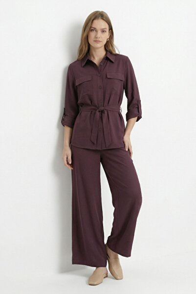 Rays Set jachetă și pantaloni cu curea și buzunare, culoare prună 8874