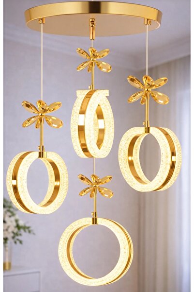 Baviyer Aydınlatma Melek 4lü Sarkıt Led 3 Renk Gold Led Avize