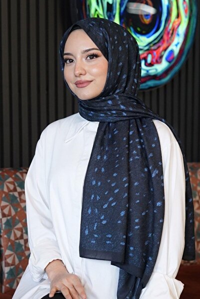 AFVENTE Μαλακό βαμβακερό σάλι σε μπλε ναυτικό με σχέδιο ελαφιού