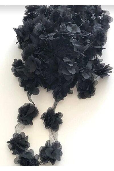 Handmade Siyah lazer kesim şifon tül çiçek 1 m 12-13 çiçekli
